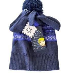 NWT Unbranded Boys' Blue Winter Hat & Mitten Set Size 2-4